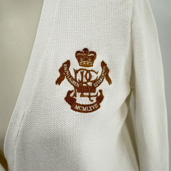 Vintage Ralph Lauren Sport Off White Boyfriend Fit Cardigan Sweater M 100% Cotto - Picture 3 of 8
